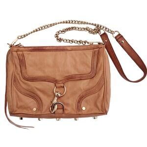 REBECCA MINKOFF MAC Bombe leather crossbody chain shoulder bag tan classic purse